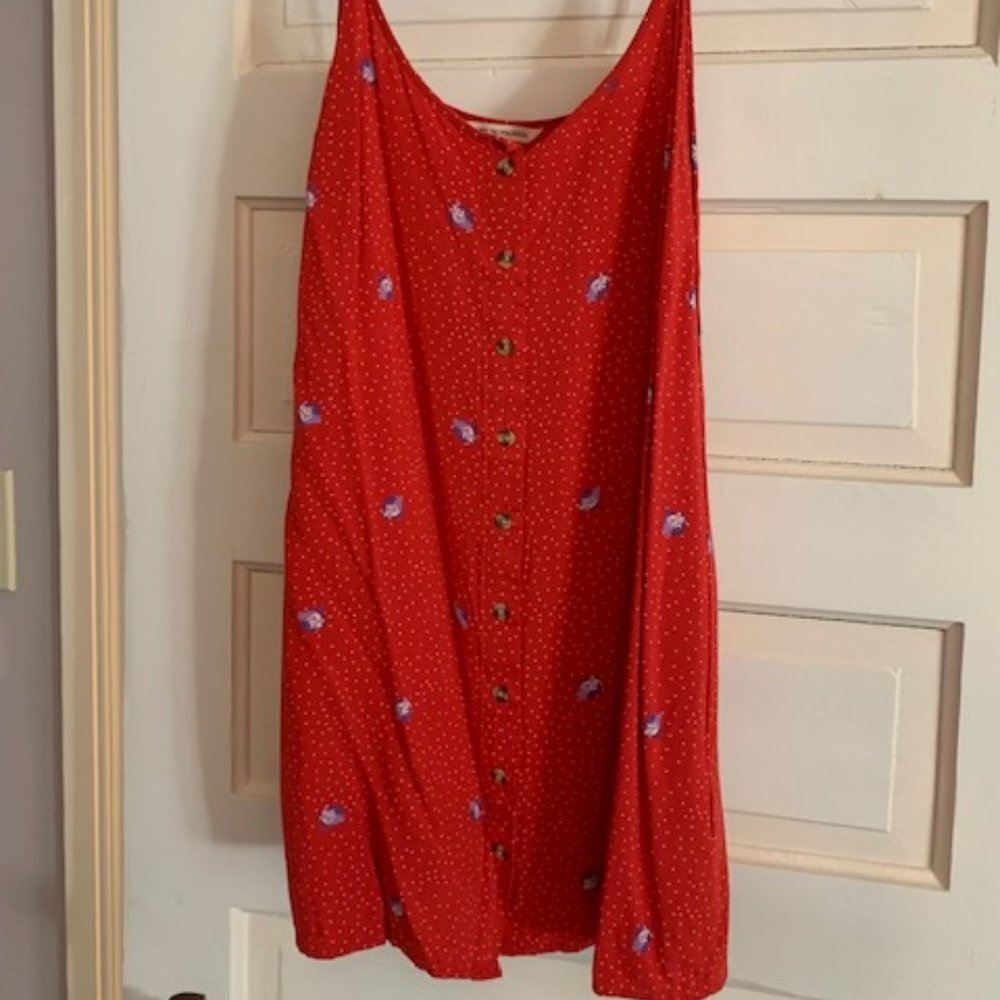 Summery Red Button Up Tank Dress - Obey Propaganda brand, Size Small